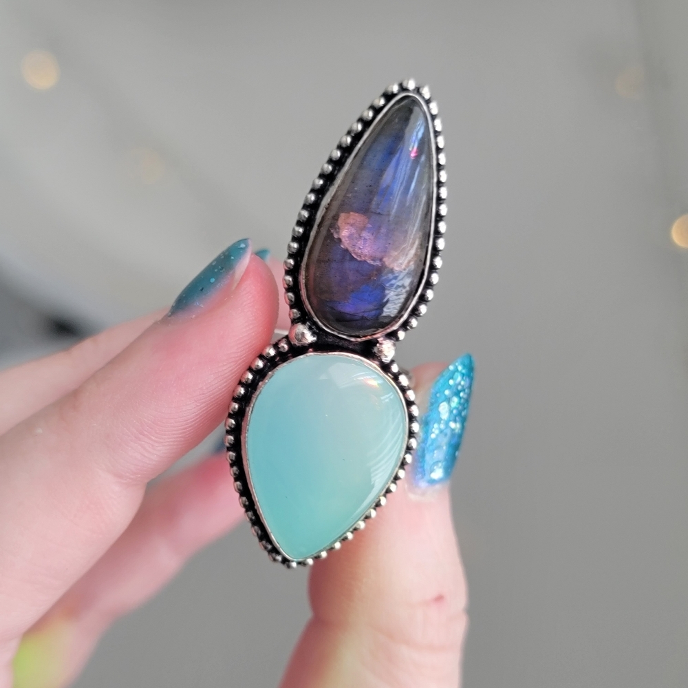 Multiple Crystal Sterling Silver Ring Size 6.5 - image 1